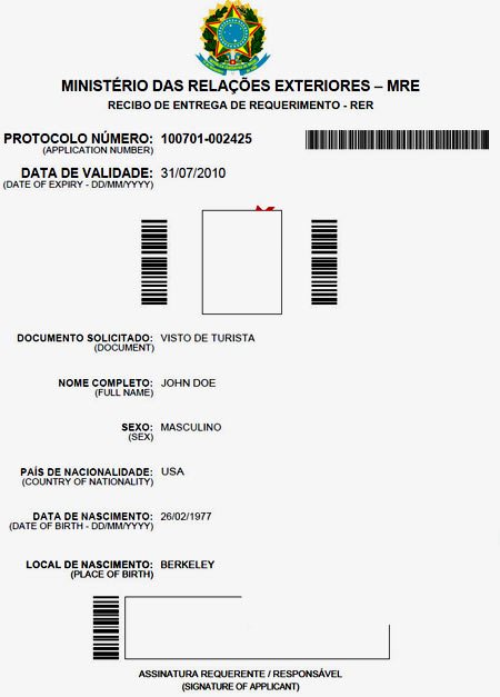 Brazilian visa application form