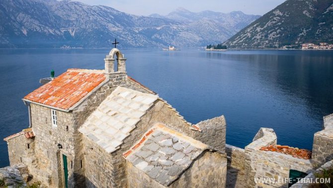 Montenegro is a Christian country. Church-lighthouse near the Bay of Kotor 