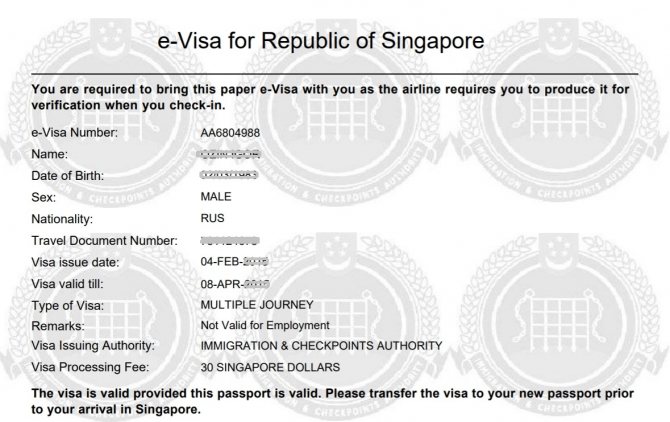 Электронная виза в Сингапур