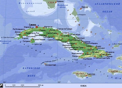 Карта острова Кубы