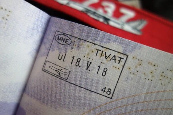 Tivat stamp in the passport