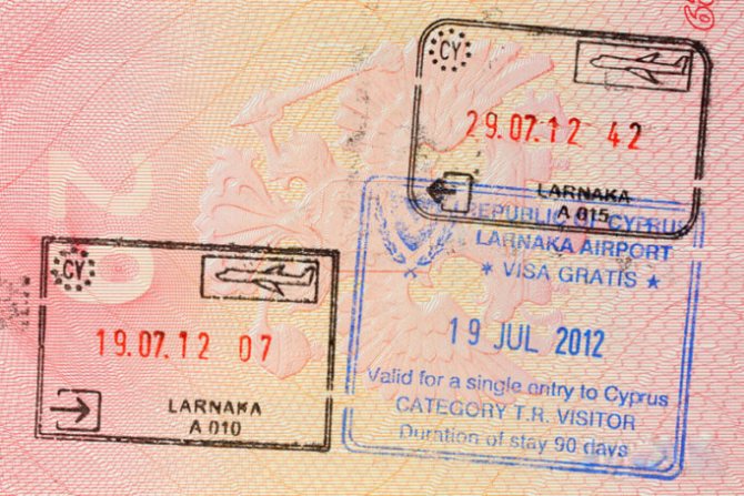 Entry stamps to Cyprus in a passport
