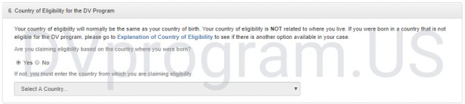 Filling out the DVprogram form, step 7 Country from which you are participating